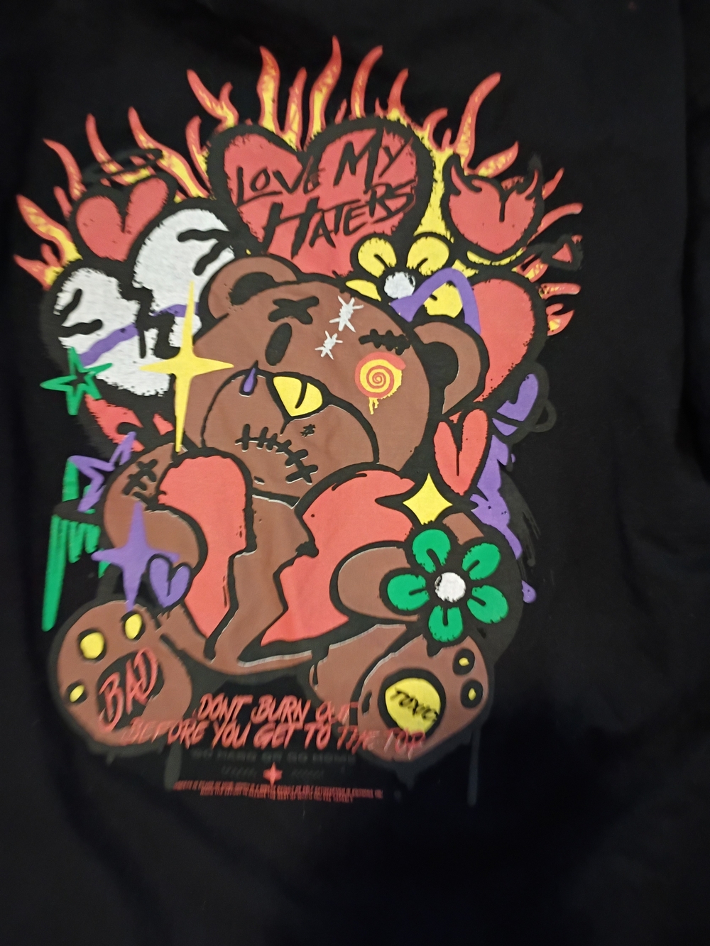 ZG-star Bear Heart Tee in Black with Multicolor Print